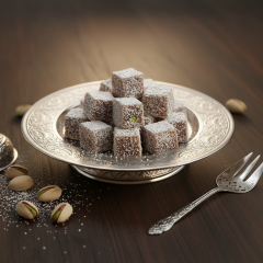 Kahveli Antep Fıstıklı Kuş Lokumu - Türk Kahvesi Aromalı