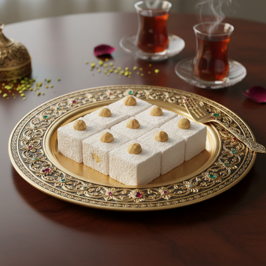 Beyaz Fındıklı Sultan Lokum - Üzeri Bütün Fındıklı (Hindistan Cevizli)