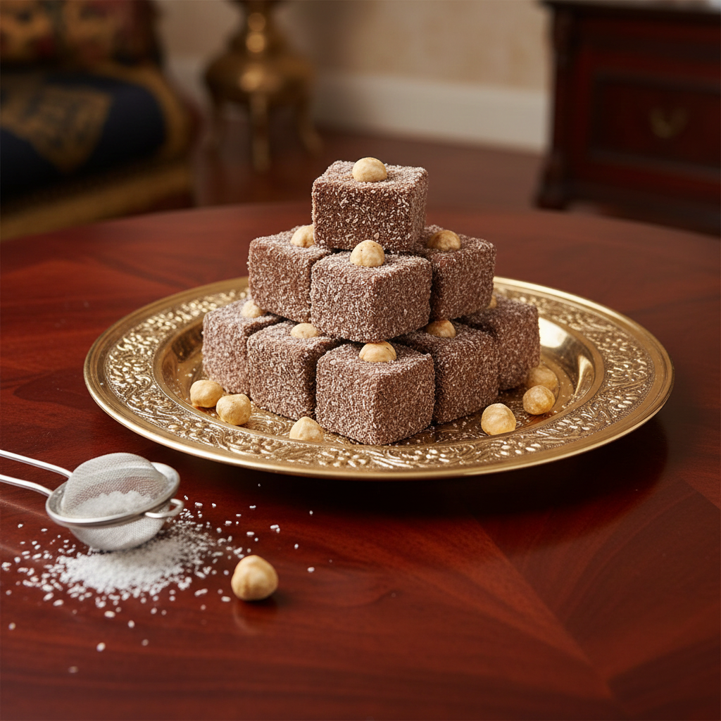 Kakaolu Fındıklı Sultan Lokum - Üzeri Bütün Fındıklı (Hindistan Cevizli)